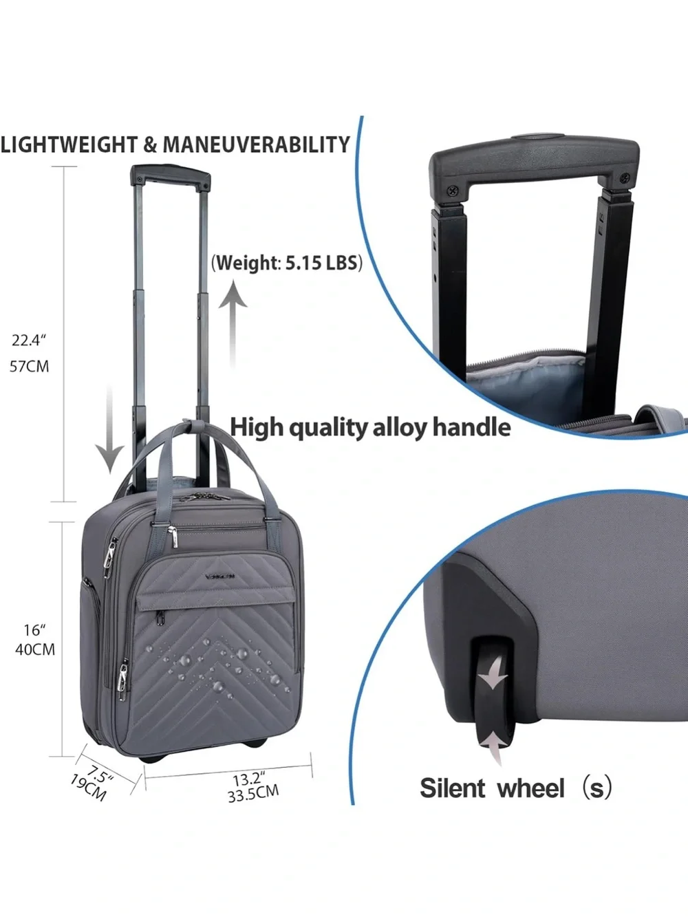 Vankean Quilted Carry-On Travel Bag - Gray